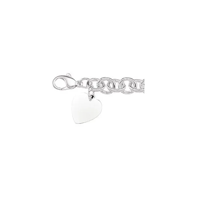 Sterling Silver Heart Charm Cable 7.5" Bracelet