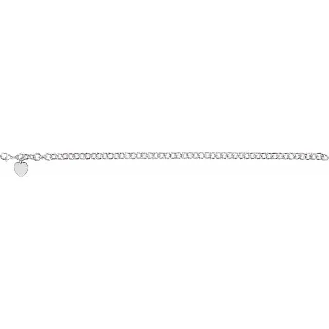 Sterling Silver Heart Charm Cable 7.5" Bracelet