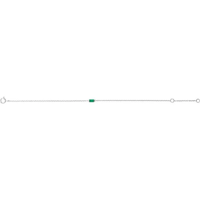 Sterling Silver Straight Baguette Natural Emerald 6 1/2-7 1/2" Bracelet