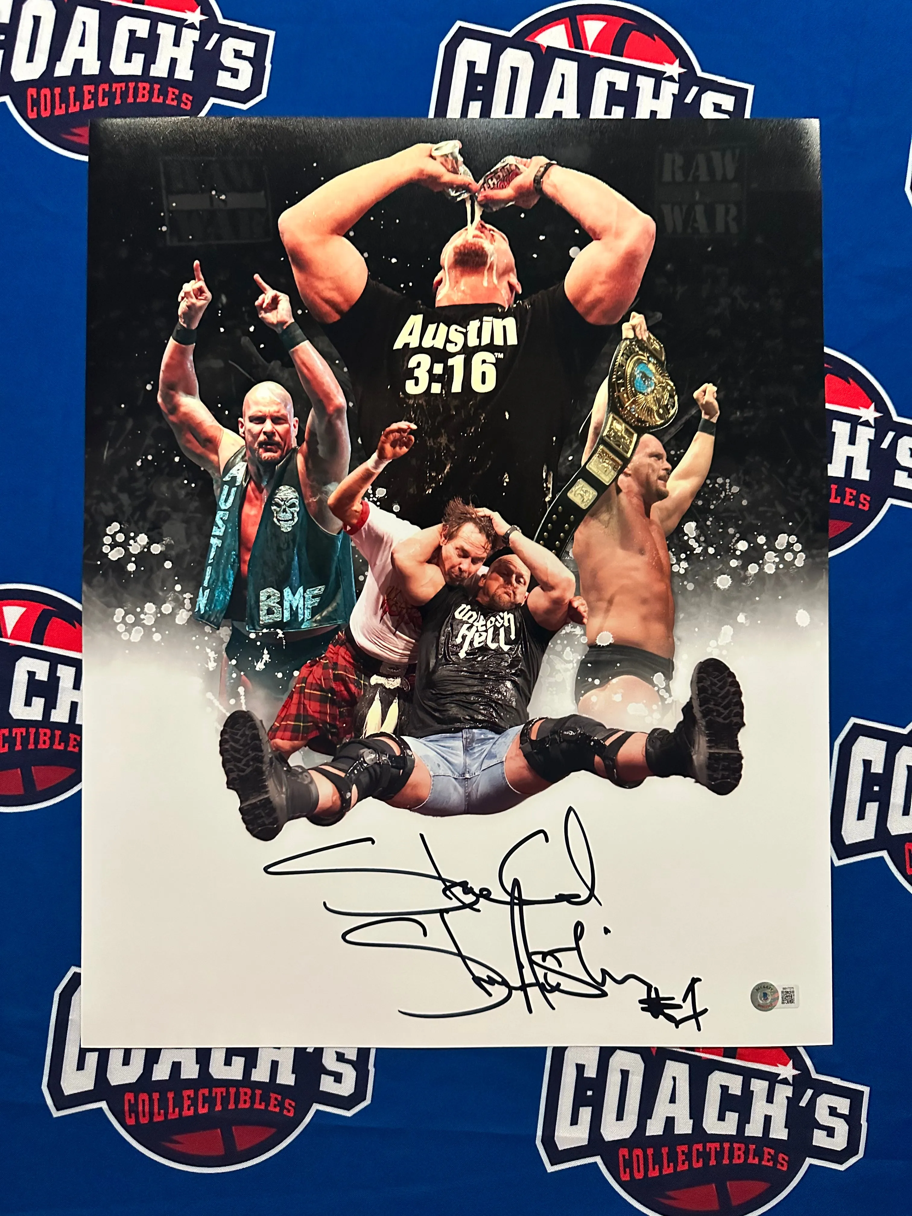 Stone Cold Steve Austin Autographed 16x20 Custom Edit Photo with #1 Inscription (Beckett)