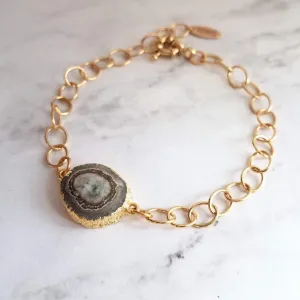 Stone Slice Bracelet - chunky gold chain, agate bracelet, banded agate jewelry, gold stone bracelet, stone bracelet, gold edge stone, large