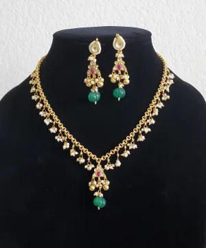 Suneetha K Simple Pachi Kundan Pearl Drops Set Green