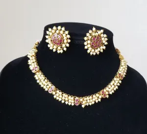 Sun.Madhuri and Keerthi B Antique Choker Necklace With Gold Plating GL44