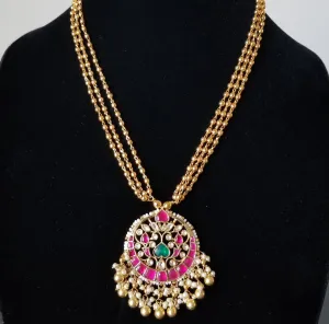 Sushma Reddy Atharva - Gold  Pachi Kundan Pearl-Gold South Style Chain Set
