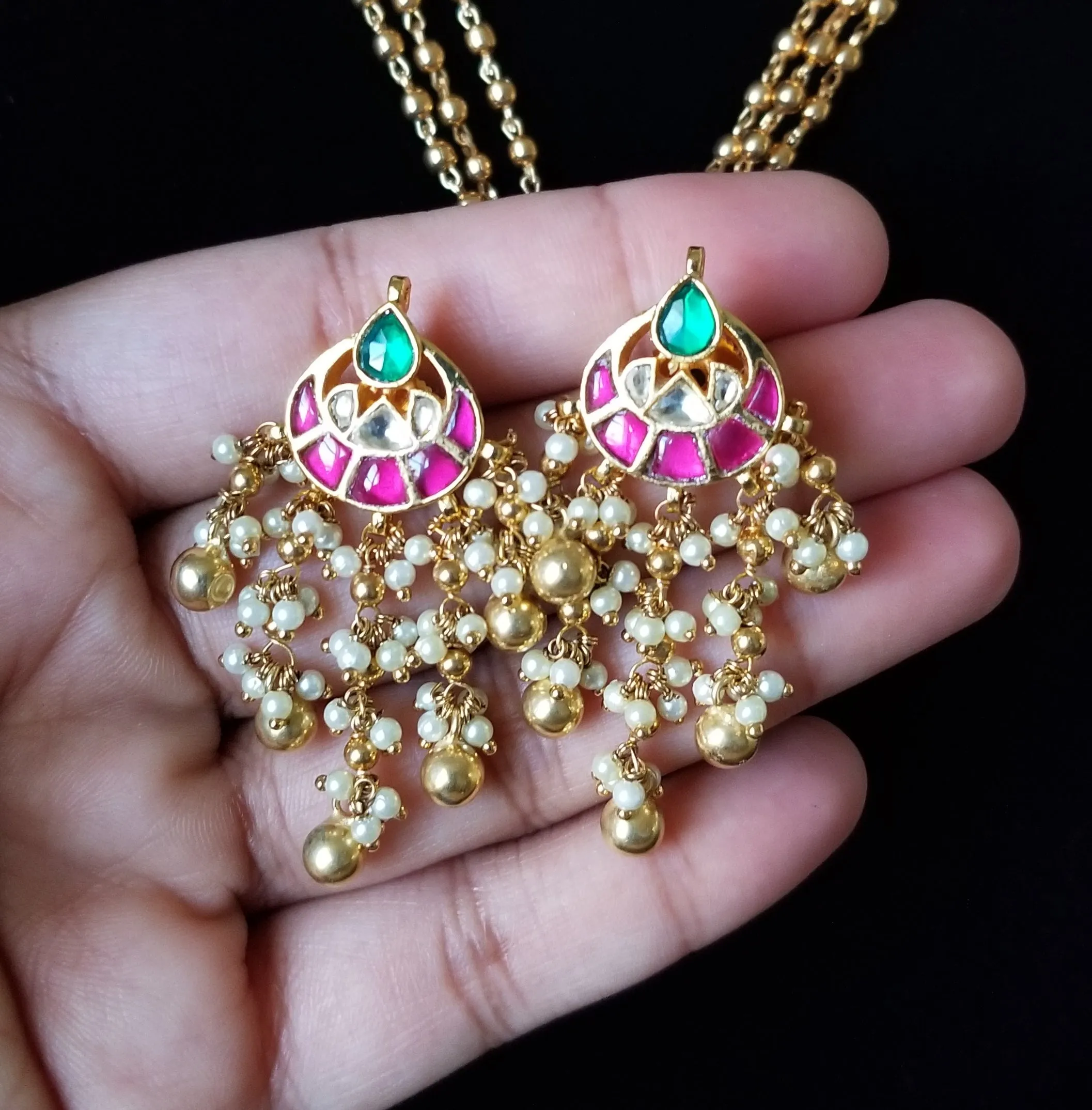 Sushma Reddy Atharva - Gold  Pachi Kundan Pearl-Gold South Style Chain Set