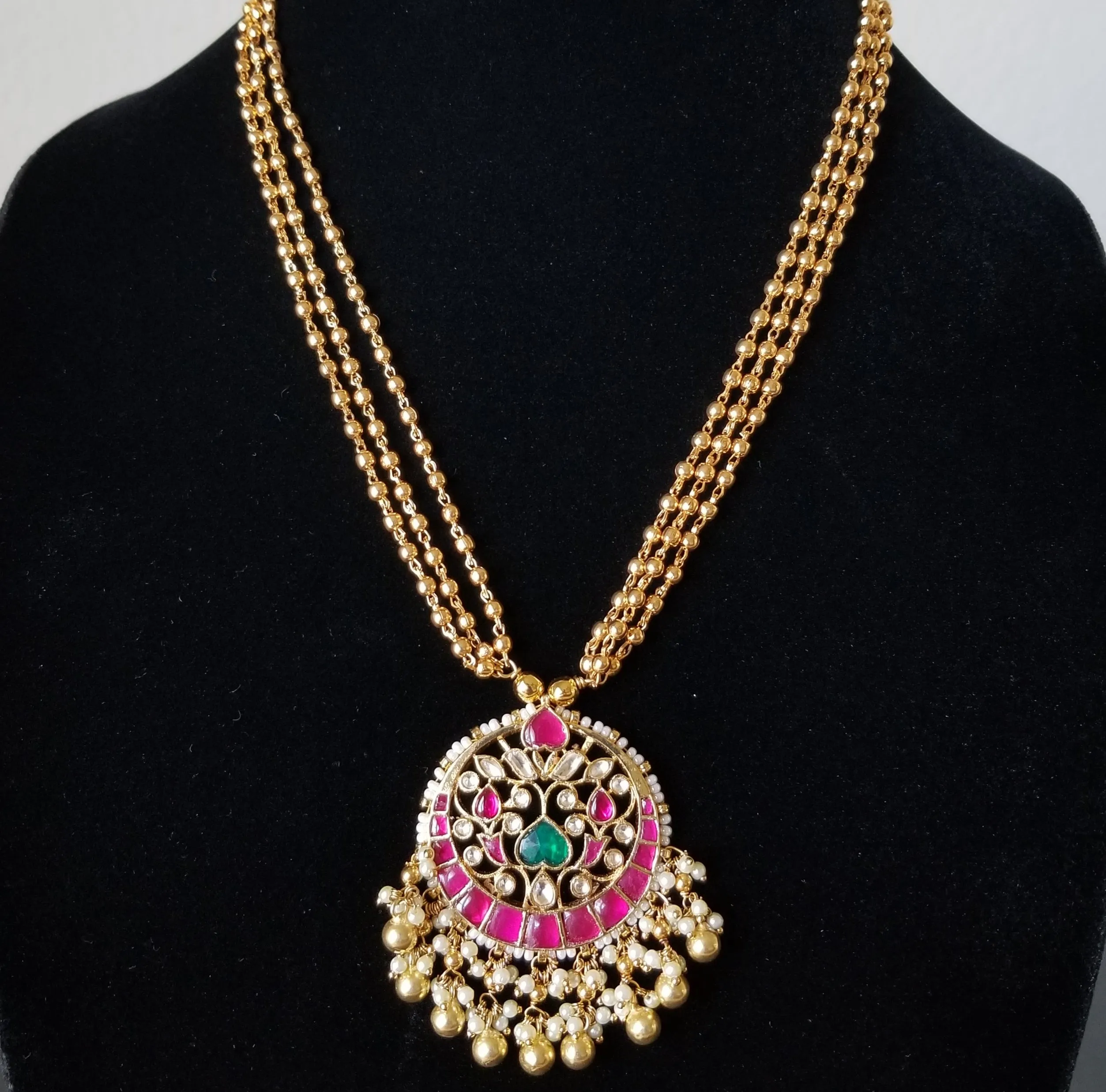 Sushma Reddy Atharva - Gold  Pachi Kundan Pearl-Gold South Style Chain Set