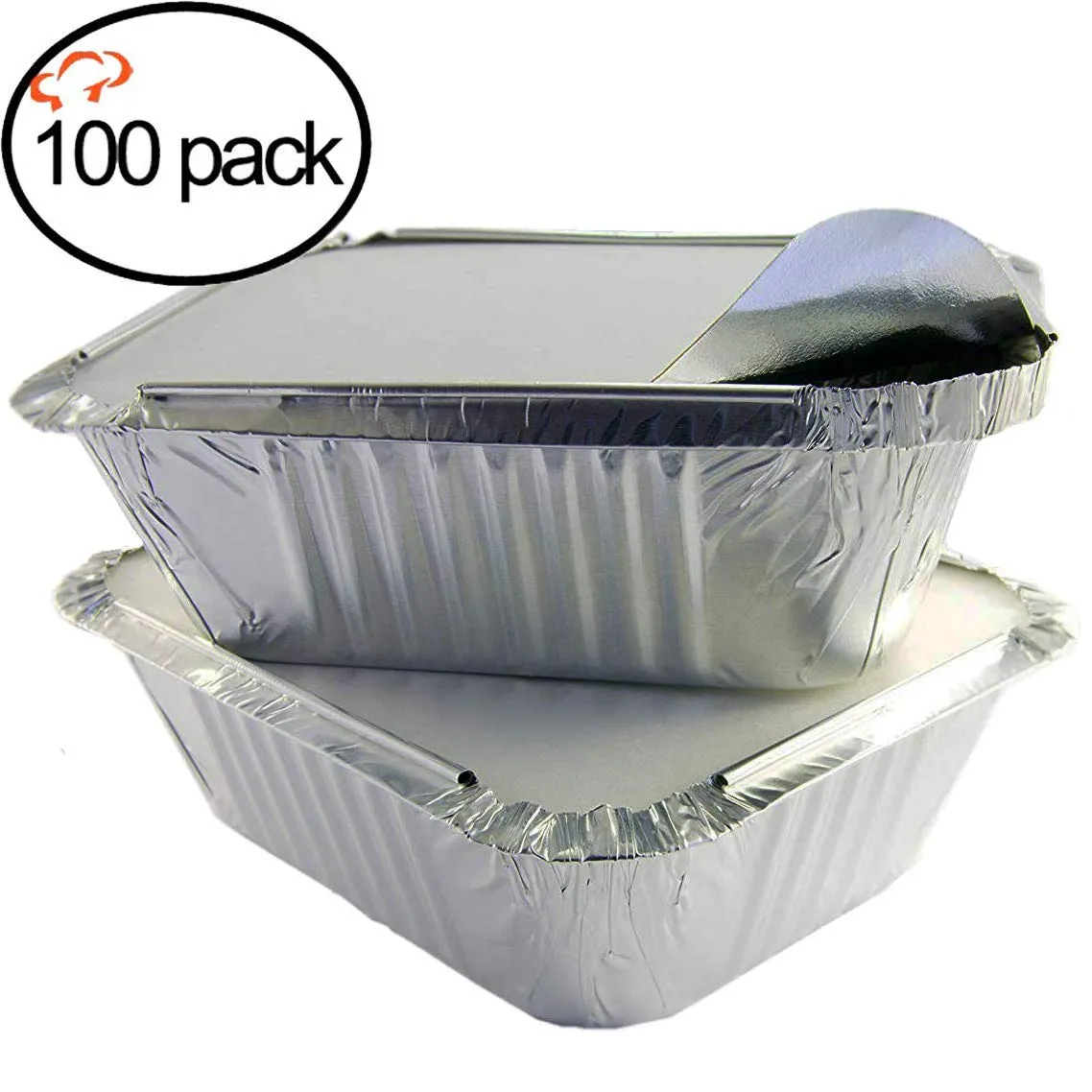 Tiger Chef Aluminum Pans with Lids - Foil Pans - Disposable to Go Containers for Take Out, Storing and Freezing - Oblong 1 LB 5.56" X 4.56" X 1.63" with Board Lids - 100 Pack