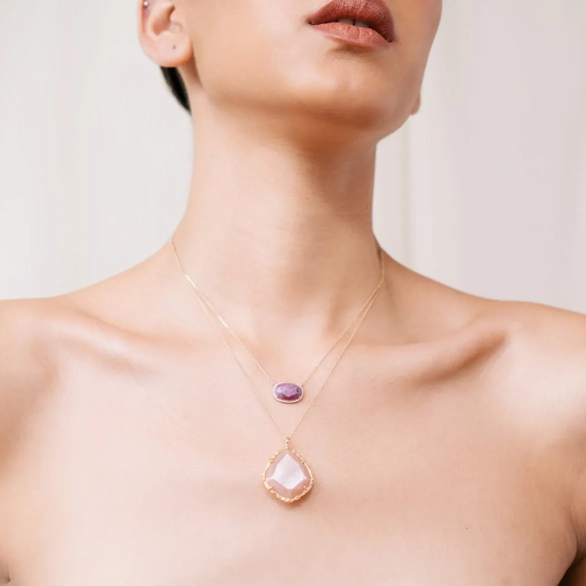 Trapezoid Necklace in Peach Moonstone