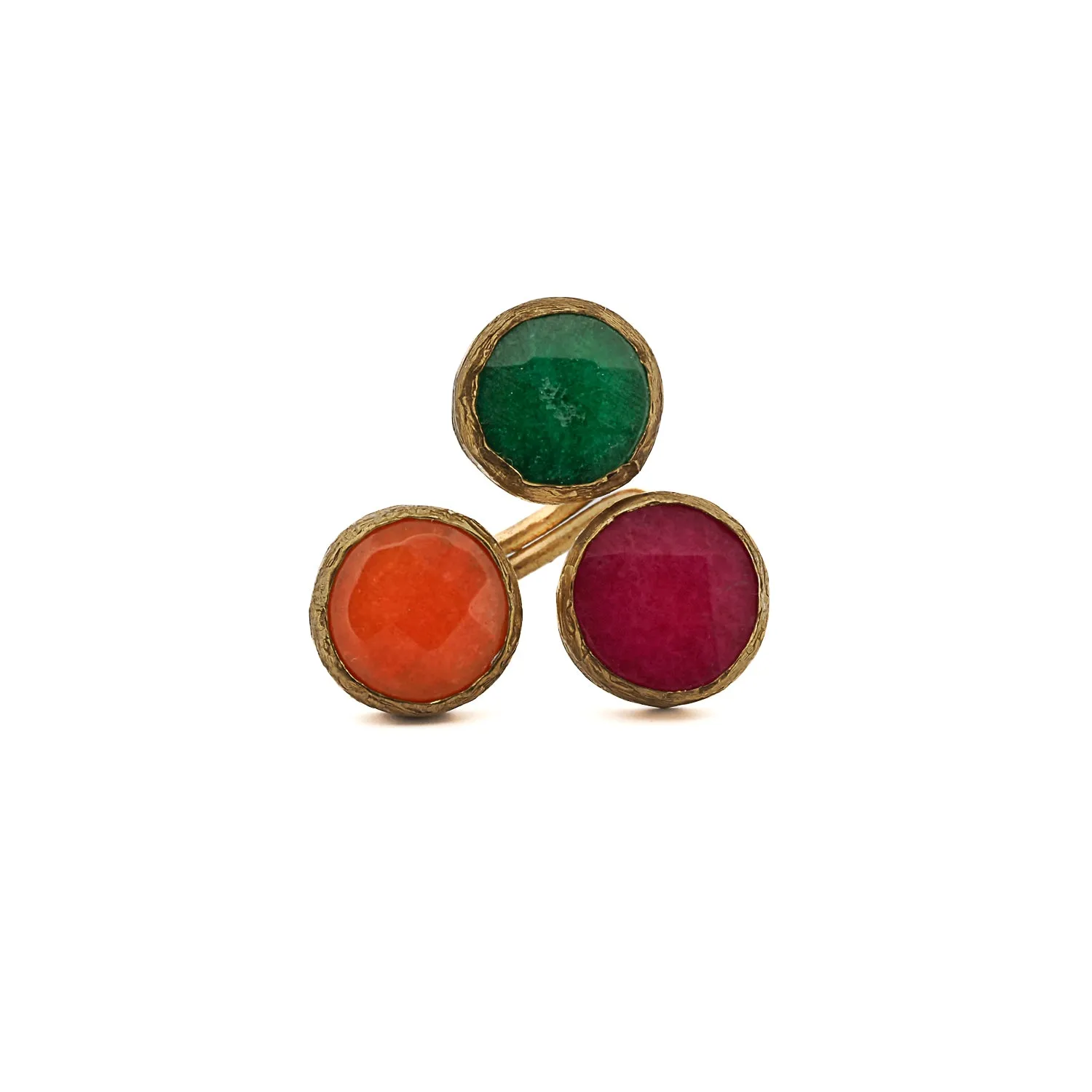Triple Gemstone Ebru Ring