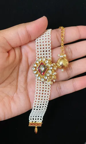 Usha Sree Pachi Kundan Mesh Pearl Bracelet