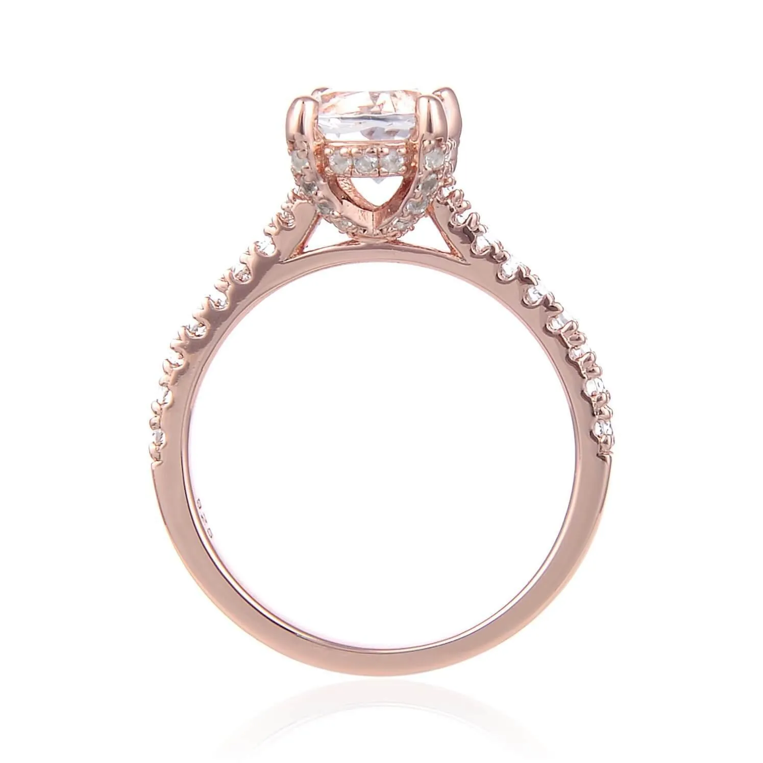 White Topaz Pave Engagement Ring in Rose Gold