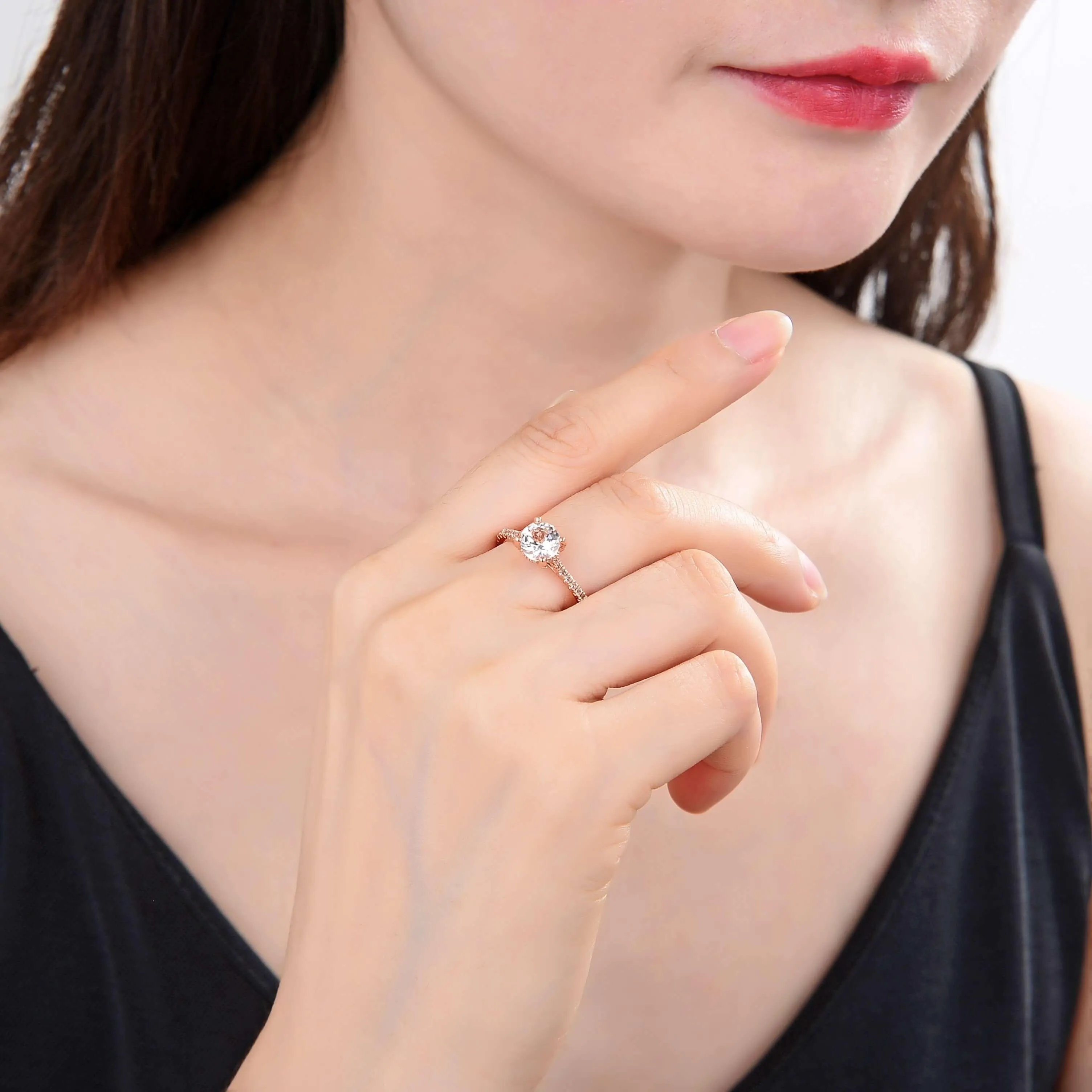 White Topaz Pave Engagement Ring in Rose Gold