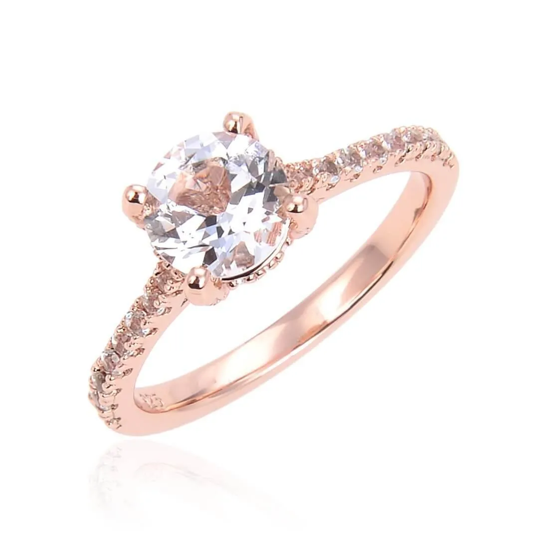 White Topaz Pave Engagement Ring in Rose Gold
