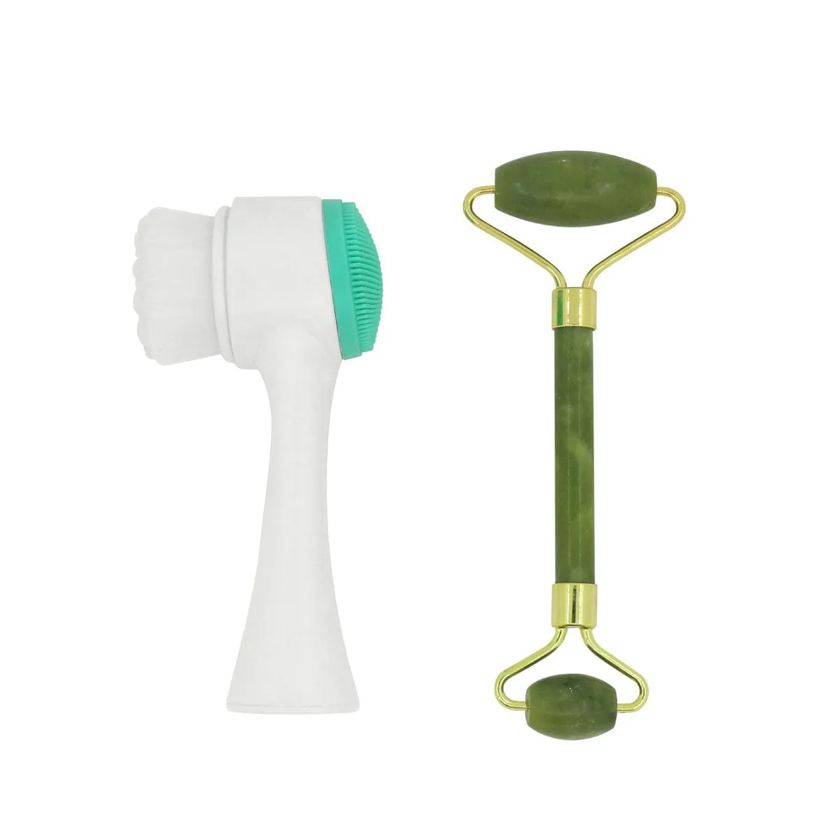 Wholesale Dual Purpose Facial Brush and Jade Roller Set