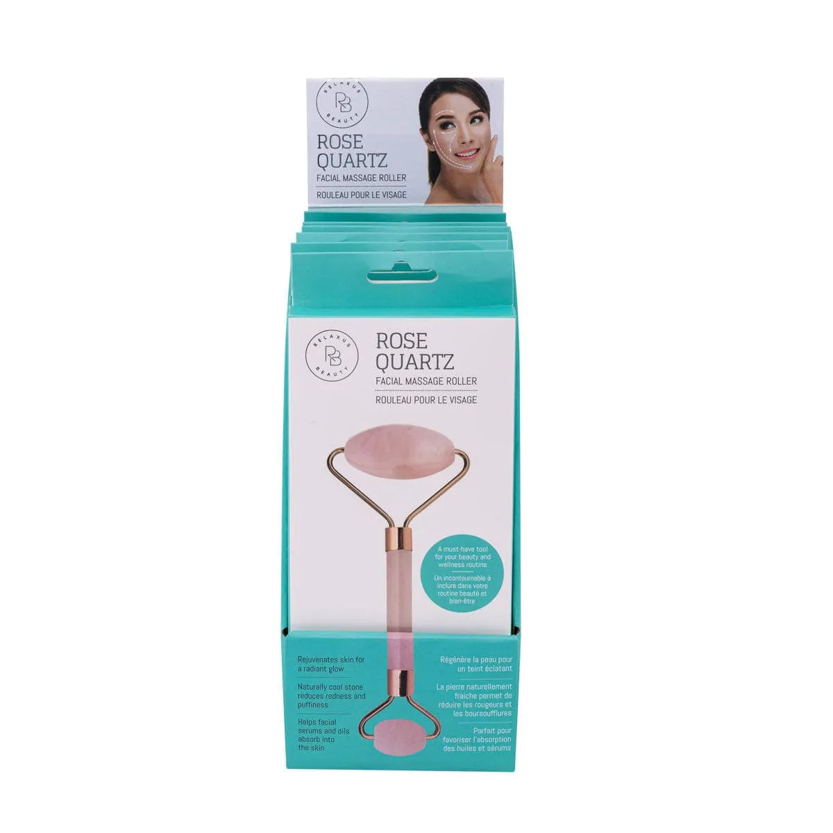Wholesale Rose Quartz Facial Roller Displayer of 6