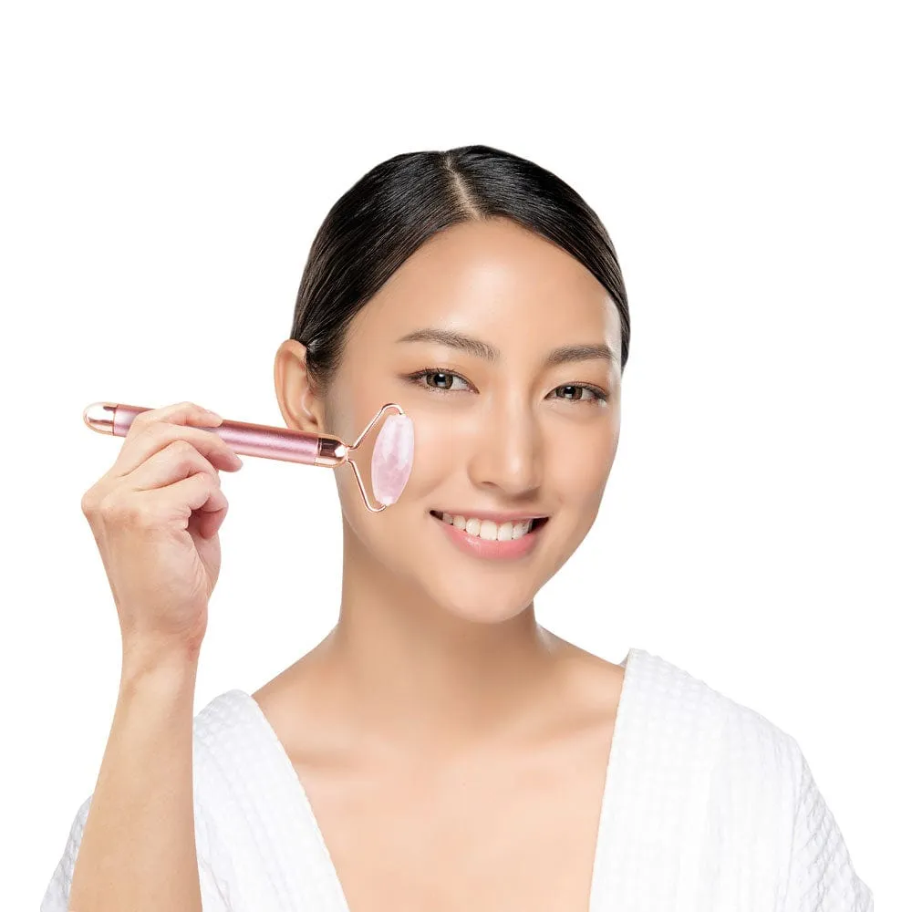 Wholesale Rose Quartz Vibrating Facial Massage Roller Displayer of 6